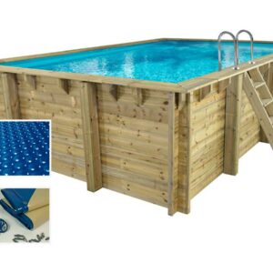 Piscine en Bois Rectangle "Panama" 6.20 x 4.10 m avec Bâche à Bulles et Accessoires - Montage Facile
