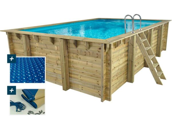 Piscine en bois rectangle "Panama" 6.20 x 4.10 m – Structure FSC, Bâche à bulles, Accessoires inclus