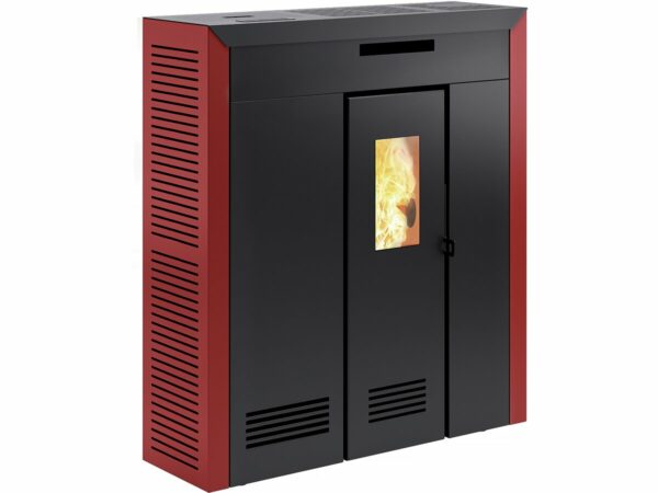 Poêle à granulés "Daglan Slim 9" 9 kW - Faible encombrement, Programmation et WiFi - Rouge / Anthracite