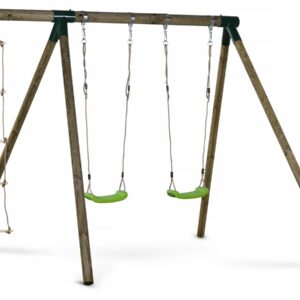 Portique en Bois "Timo" avec 2 Balançoires et Échelle de Corde - Qualité FSC, Sécurité En71, Idéal pour Aire de Jeu Extérieure