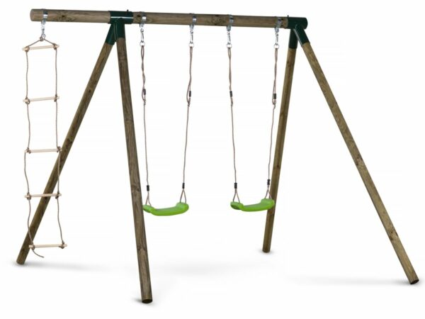 Portique en Bois "Timo" avec 2 Balançoires et Échelle de Corde - Qualité FSC, Sécurité En71, Idéal pour Aire de Jeu Extérieure