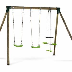 Portique en Bois "Lana" avec 2 Balançoires et Vis-à-Vis – Structure FSC, Sécurité Enfant