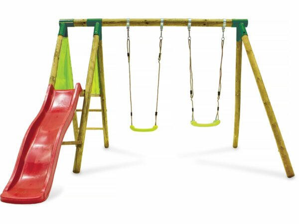 Portique en Bois "Balanga" avec Toboggan et Balançoire – Jeu Extérieur pour Enfants 3-12 ans
