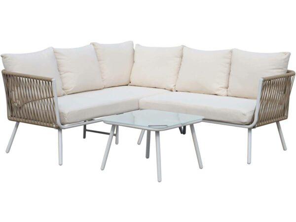 Salon de jardin en corde tressée "Zanzibar" Ecru - Ensemble 5 places pour extérieur moderne et durable