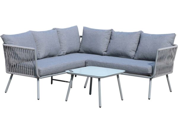 Salon de jardin en corde tressée "Zanzibar" - Gris clair, ensemble modulaire pour extérieur