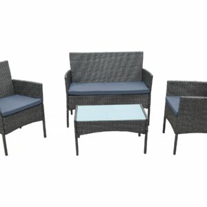 Salon de Jardin Bas Résine "Toronto" 4 Places - Gris Foncé | Mobilier Extérieur Moderne