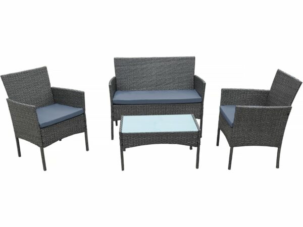 Salon de Jardin Bas Résine "Toronto" 4 Places - Gris Foncé | Mobilier Extérieur Moderne