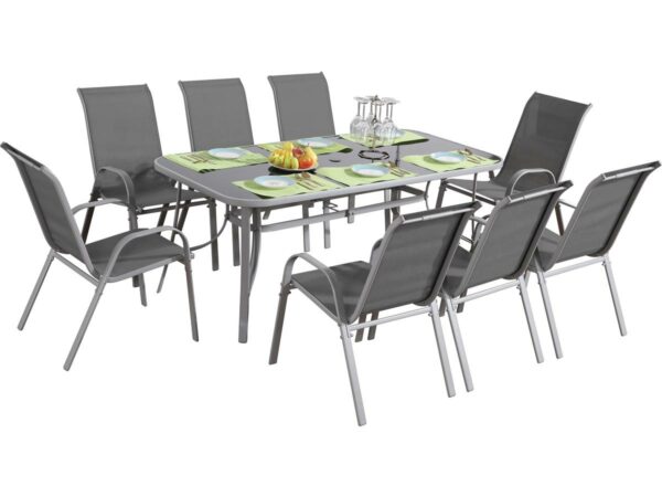 Salon de jardin textilène "Córdoba + Porto" 8 personnes gris clair – Mobilier moderne pour votre extérieur
