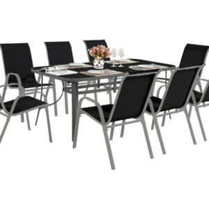 Salon de Jardin 8 Personnes Cordoba + Tropic - Élégance, Robustesse et Confort en Aluminium et Verre Noir