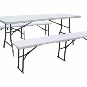 Ensemble Table Pliante et Bancs "Foldy" Blanc - Mobilier de Jardin Solide et Pratique