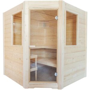 Sauna Finlandais Classique "Basic Corner" - Bois Massif, 3 Places, 195x187x204 cm