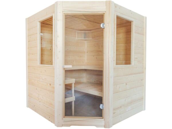 Sauna Finlandais Classique "Basic Corner" - Bois Massif, 3 Places, 195x187x204 cm