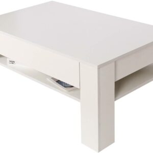 Table Basse Rectangulaire "Joy" avec Tiroirs - Blanc, Élégance et Rangement