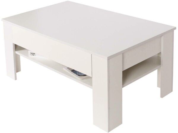 Table Basse Rectangulaire "Joy" avec Tiroirs - Blanc, Élégance et Rangement