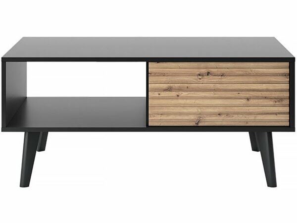 Table basse rectangulaire en bois "Silas" – Noir/Chêne artisanal, 104x46x68cm