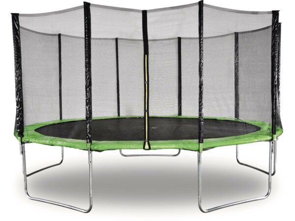 Trampoline "Yoopi" Vert Ø 4.60 m avec filet, échelle, couverture et kit d'ancrage – Sécurité et Plaisir pour Toute la Famille