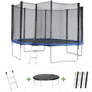Trampoline "Joycy" Ø 4,27 m avec Filet, Échelle, Couverture et Kit d'Ancrage - Sécurité et Divertissement pour le Jardin
