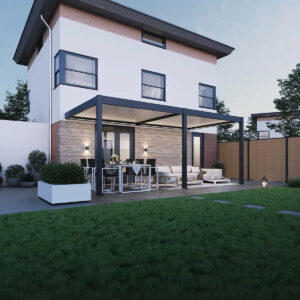 Pergola bioclimatique motorisée - Ombréa ELMO - adossée - 3x6M - Anthracite blanc - 300x600x258 cm