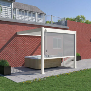 Pergola bioclimatique Ombréa 2023 adossée alu 3x3M + 1 store 3M - Blanc - VS