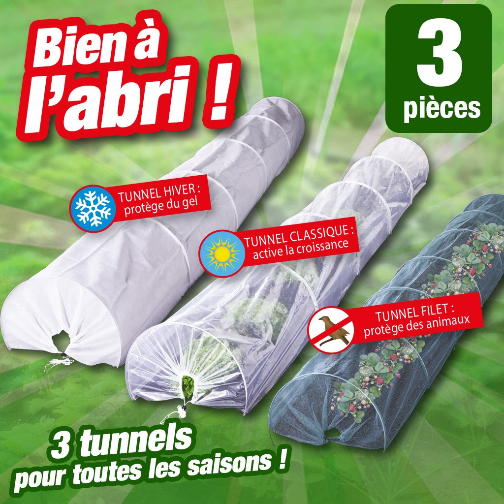 Ensemble de 3 serres tunnel de forçage - longueur 4 mètres chaque