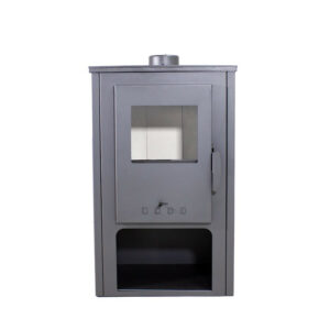 Poêle à bois acier – SAMIRA 10,56 kW – 150 m³ – Haut rendement 85 % – Sortie horizontale – Classe A – avec range-bûches