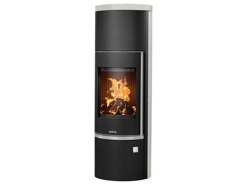 Poêle à bois Faro W+ 2.0 Acier Noir - Plaque de Recouvrement Pierre Calcaire Bianco - 7,0 kW