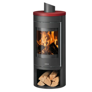 Poêle à bois Mino 2.0 Acier Noir - Dessus Céramique Rouge, Porte Fonte - 5,5 kW