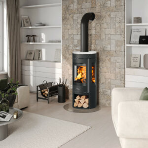 Poêle à bois Mino Trios 2.0 - acier noir - dessus céramique blanc 5 kW