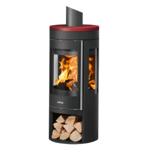 Poêle à bois Mino Trios 2.0 - acier noir - dessus céramique rouge 5 kW