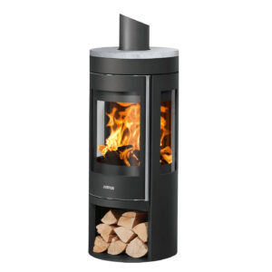 Poêle à bois Mino Trios 2.0 - acier noir - dessus pierre ollaire 5 kW