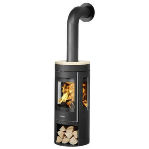 Poêle à bois Mino Trios 2.0 - acier noir - dessus pierre sable 5 kW