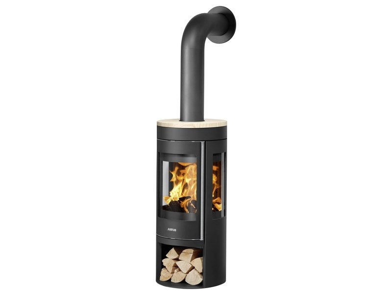 Poêle à bois Mino Trios 2.0 - acier noir - dessus pierre sable 5 kW