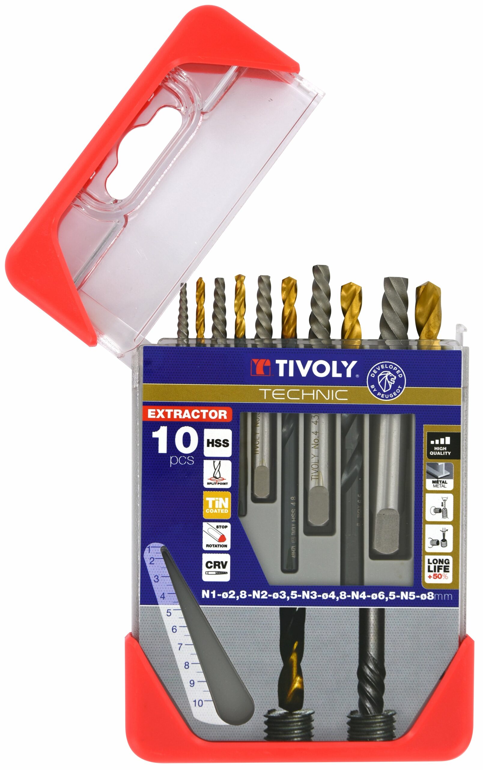 Tivoly 10 pièces - Extracteurs de goujons cassés