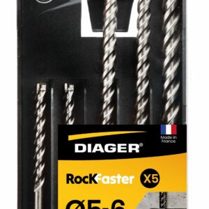 Coffret 5 forets béton - DIAGER - RocKFaster compatible SDS+ L110 Diam.5-6 L160 Diam.6-8-10 mm