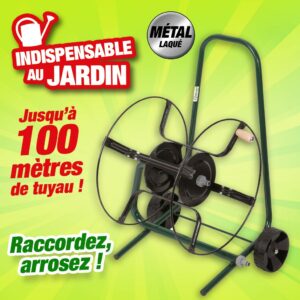 Dévidoir métallique de tuyau d'arrosage sur roues