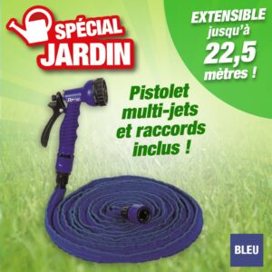 tuyau d'arrosage extensible boomerang jusqu'à 22,5 mètres de long bleu