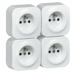 Lot de 4 prises de courant saillie avec terre Profil Eco complet-blanc