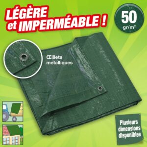 Bâche OUTIROR, légère multi-usages de couleur verte, 50g/m2