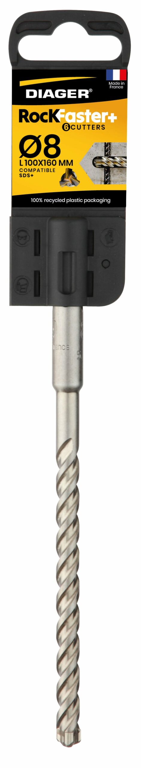 Foret béton - DIAGER - RocKFaster 6 taillants Tête Carbure Monobloc compatible SDS+ Diam.12x260mm