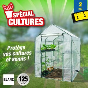 Serre de jardin avec 2 étagères 2 niveaux - H195 x 143 x 143 cm - 2,0 m²