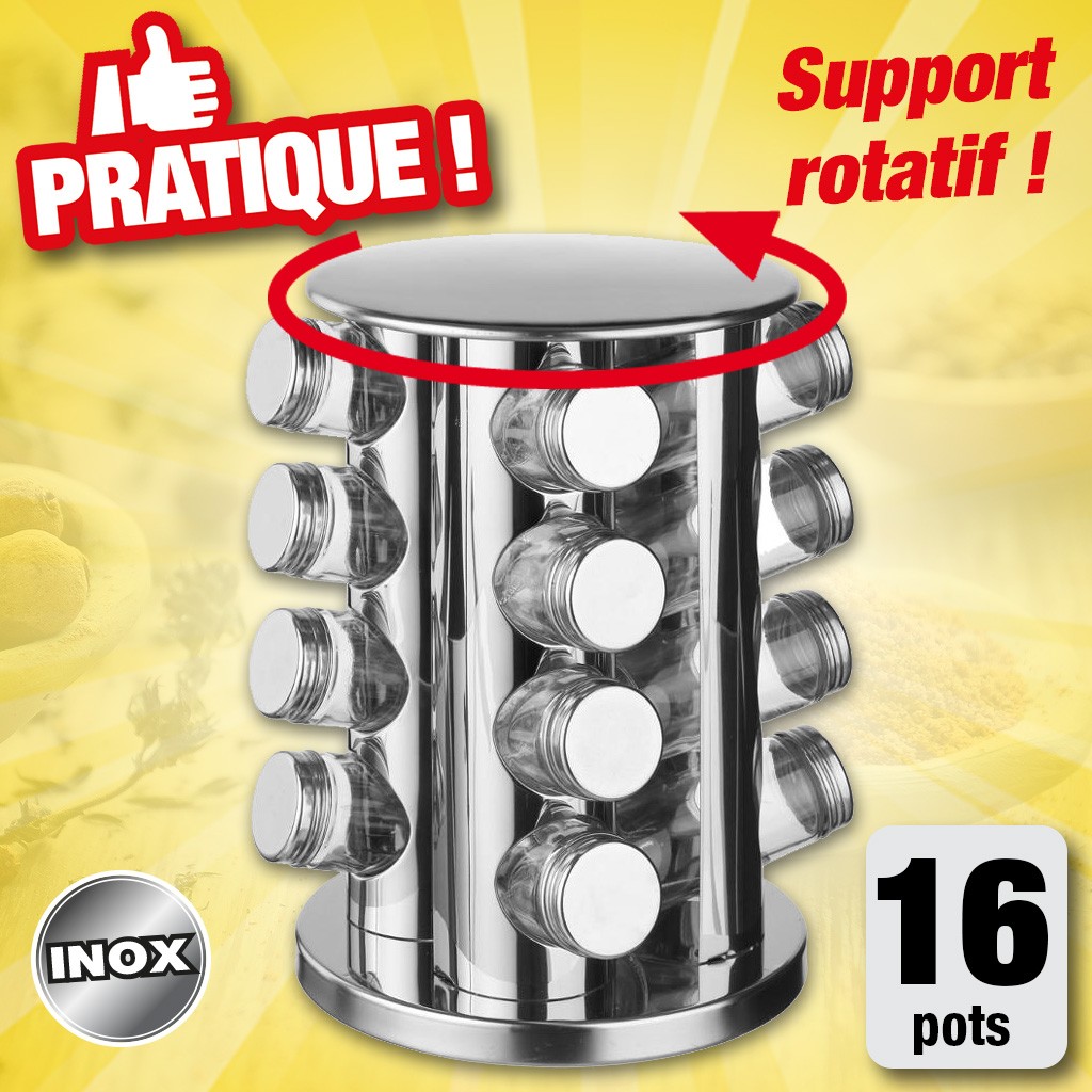 Etagère rotative pour pots à épices - avec 16 pots