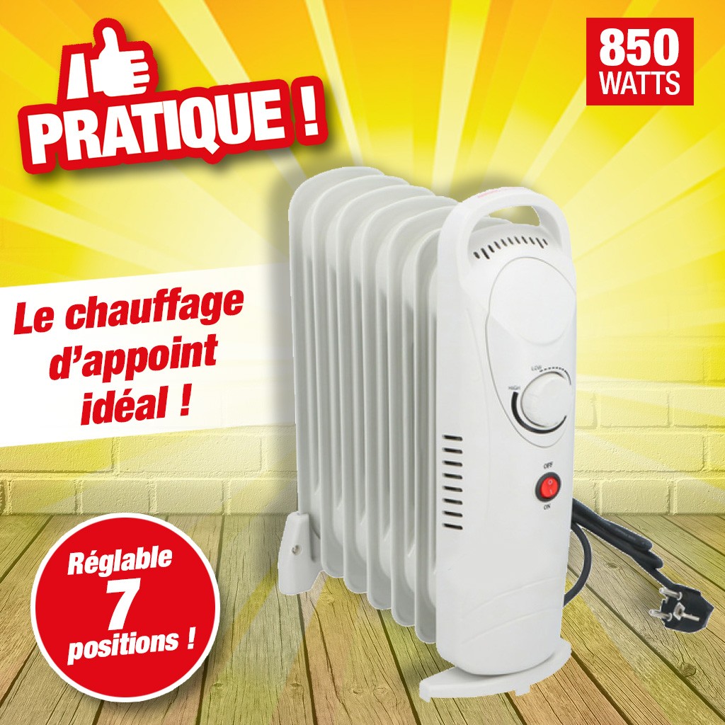 Radiateur électrique à bain d'huile 850w - 39 x 30 x 13,5 cm