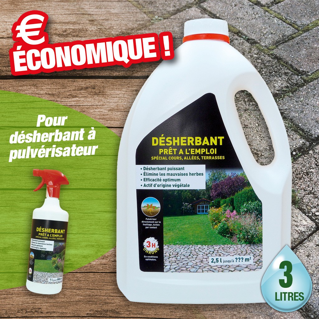 Désherbant cours allées terrasses Recharge de 3 litres