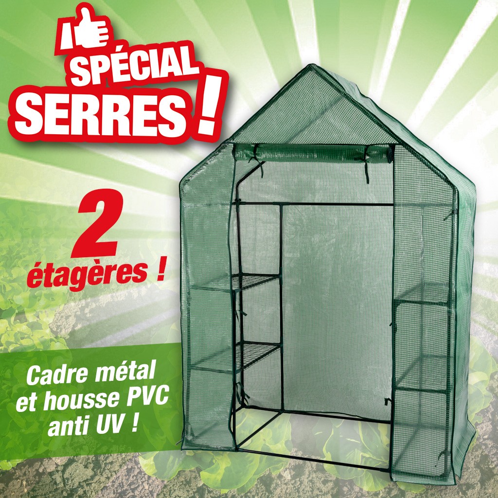 Serre de jardin avec étagères, dimensions 143 x 73 x 195cm