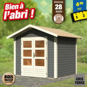 Abri de jardin en bois de 28 mm - Gris terre - 4,98 m²
