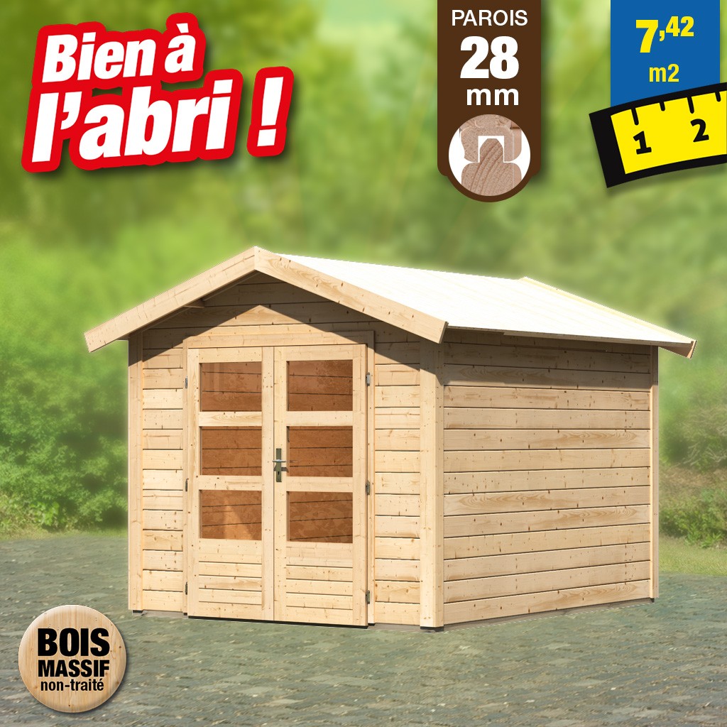 Abri de jardin en bois de 28 mm - 7,42 m²