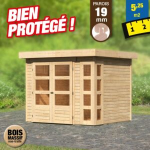 Abri de jardin en bois de 19 mm - brut -  5,25 m²