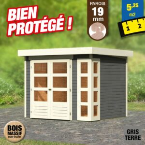 Abri de jardin en bois de 19 mm - Gris - 5,25 m²