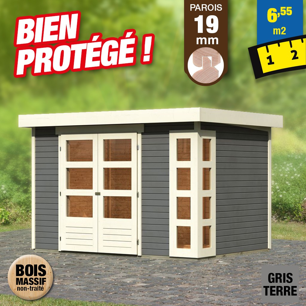 Abri de jardin en bois de 19 mm - Gris - 6,55 m²