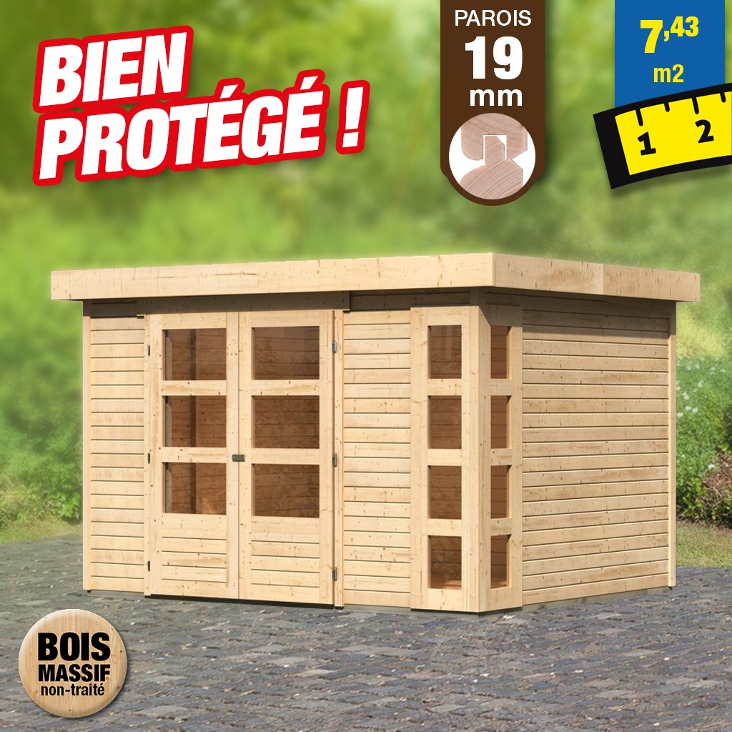 Abri de jardin en bois de 19 mm- brut - 7,43 m²